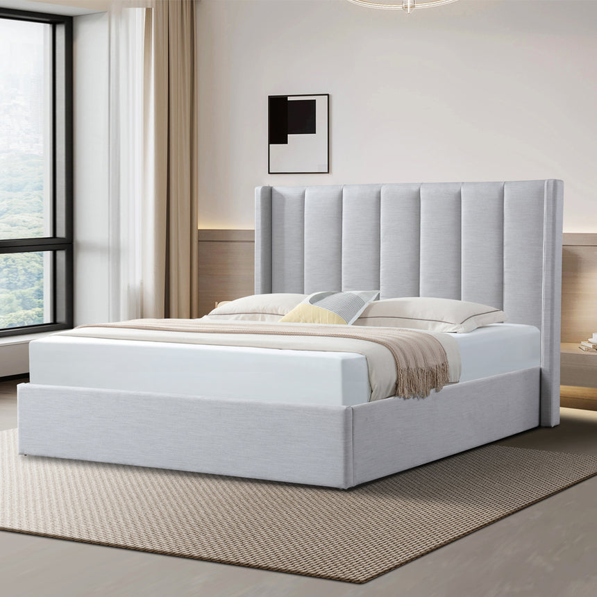 CBD6022-YO Fabric King Bed Frame - Pearl Grey with Storage