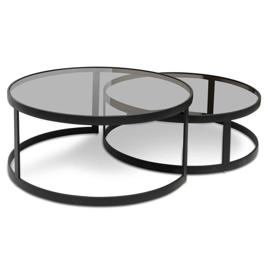 Ex Display - CCF6390-KS Nested Grey Glass Coffee Table - Black Base