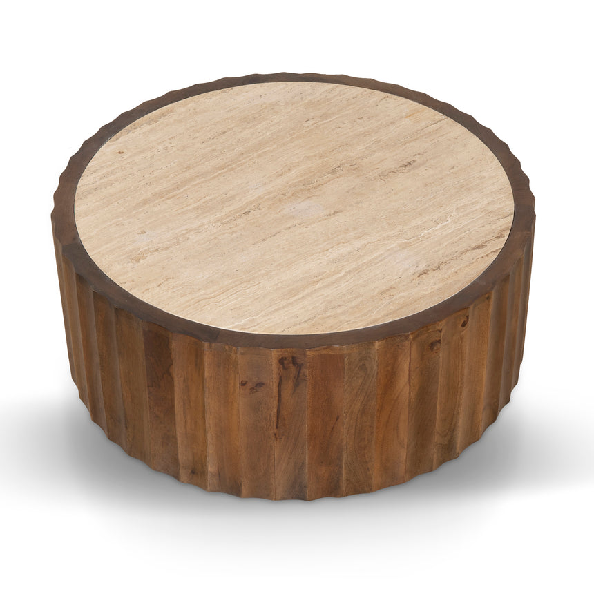 CCF8724-RB 89cm Travertine Top Round Coffee Table - Walnut