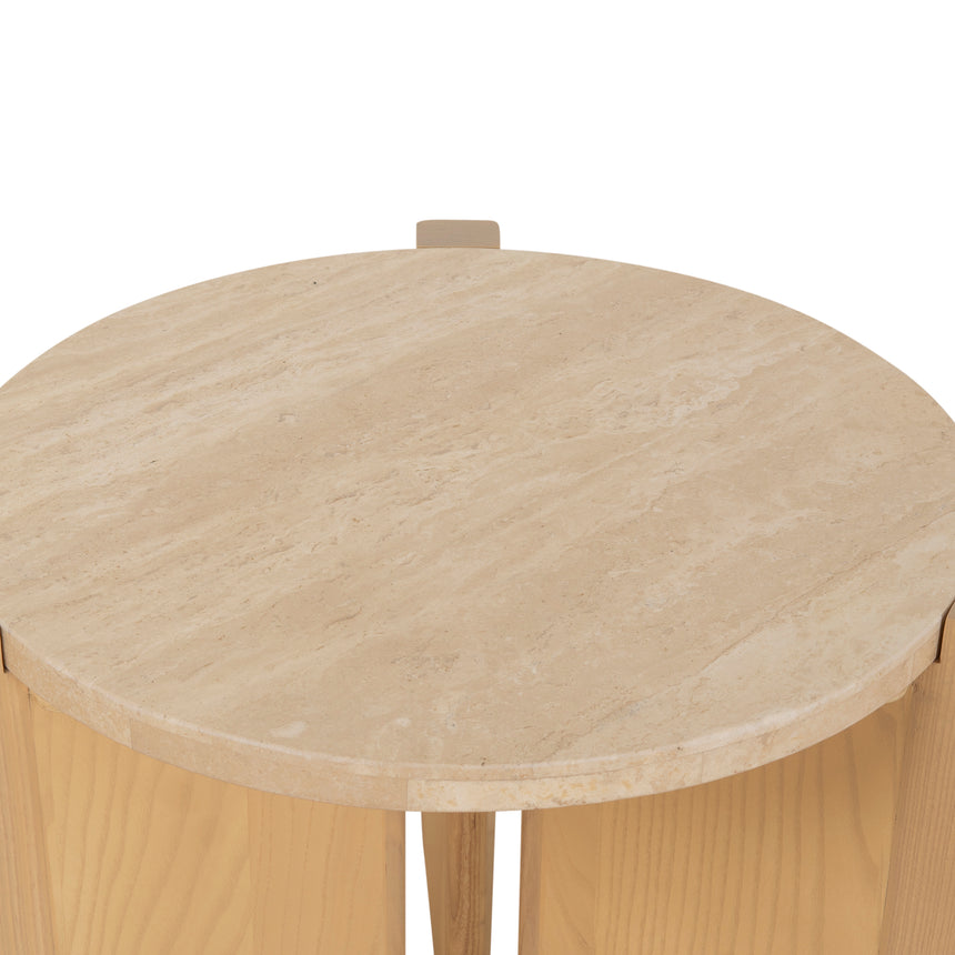 CCF8743-KK Travertine Top Round Nested Table - Creme Ash