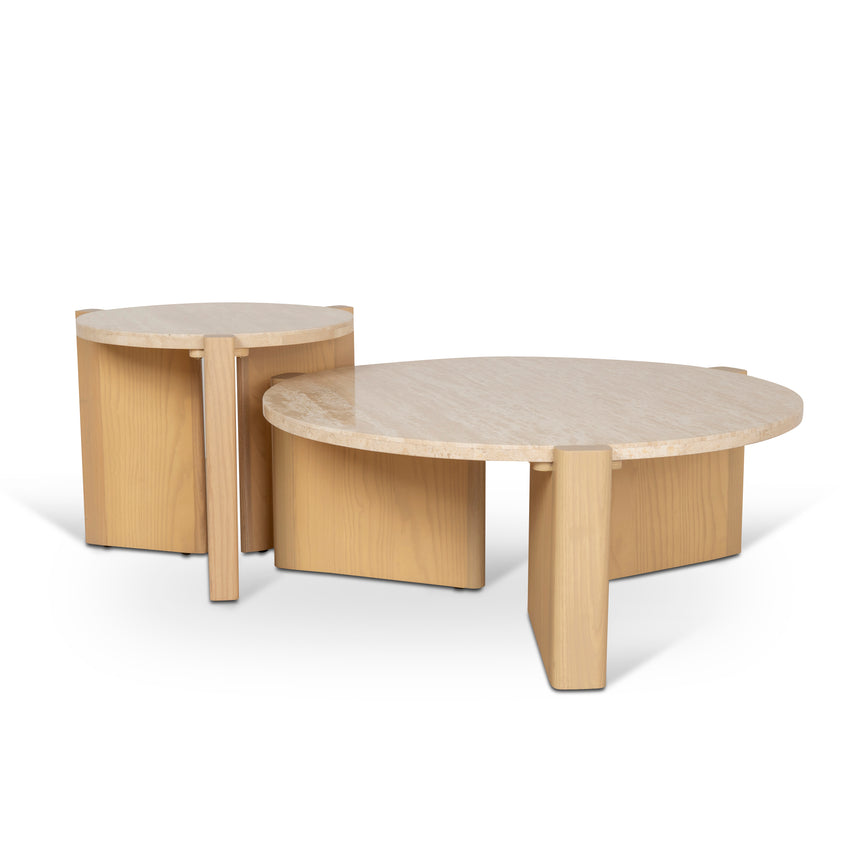 CCF8743-KK Travertine Top Round Nested Table - Creme Ash