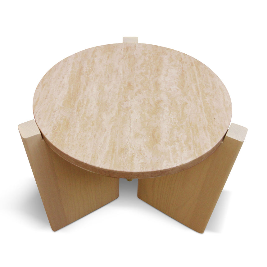 CCF8743-KK Travertine Top Round Nested Table - Creme Ash