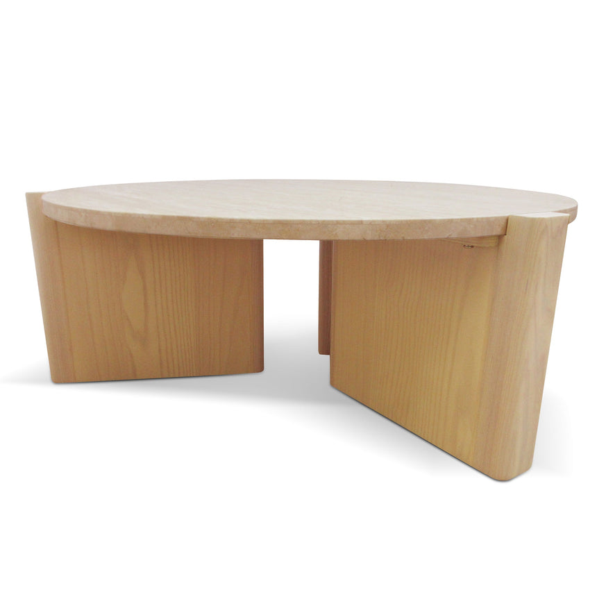 CCF8743-KK Travertine Top Round Nested Table - Creme Ash