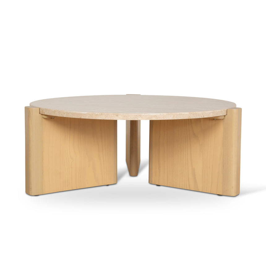 CCF8743-KK Travertine Top Round Nested Table - Creme Ash