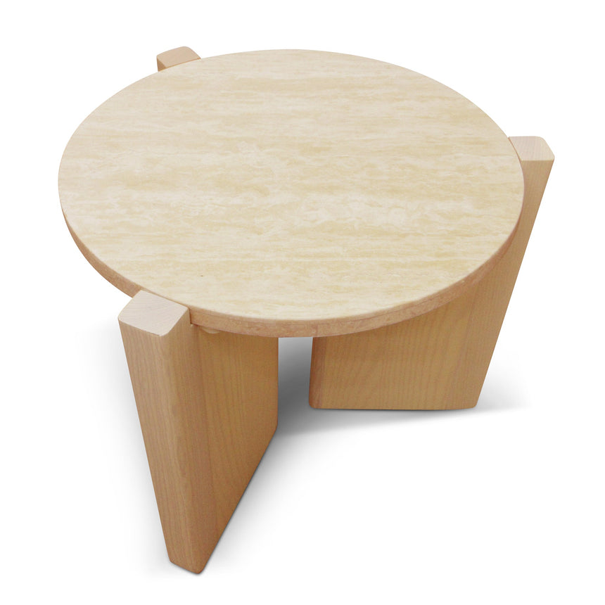 CCF8743-KK Travertine Top Round Nested Table - Creme Ash