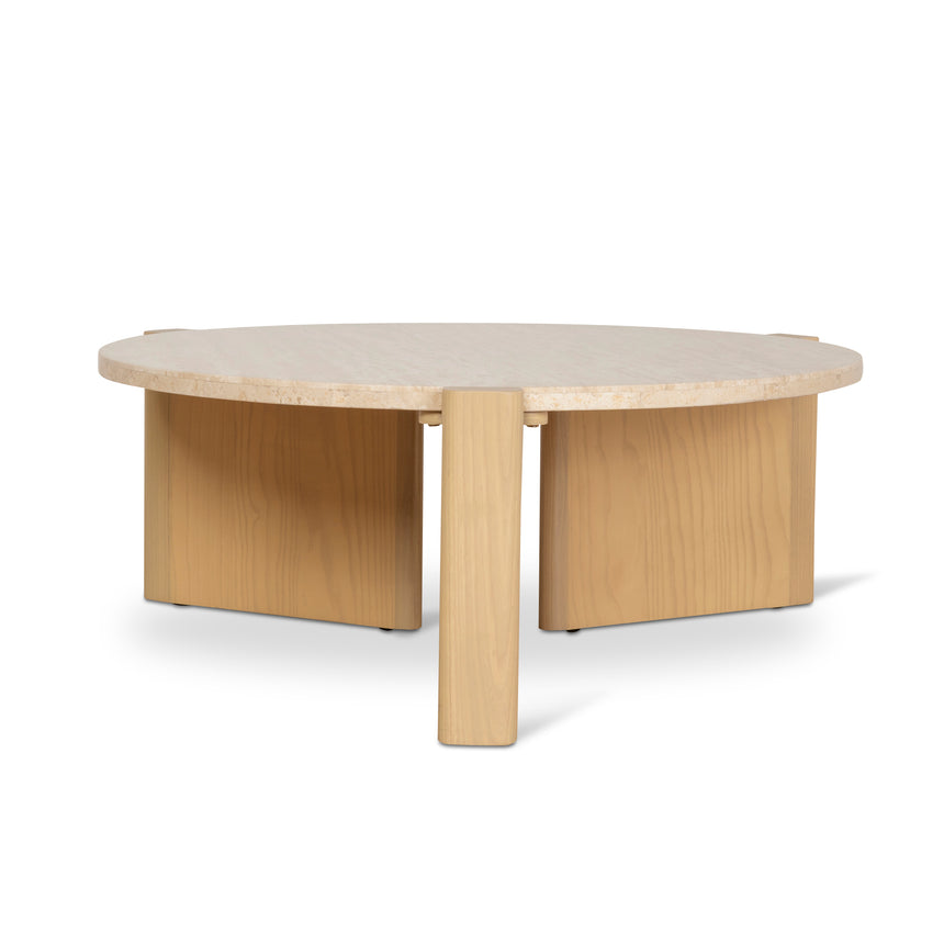 CCF8743-KK Travertine Top Round Nested Table - Creme Ash