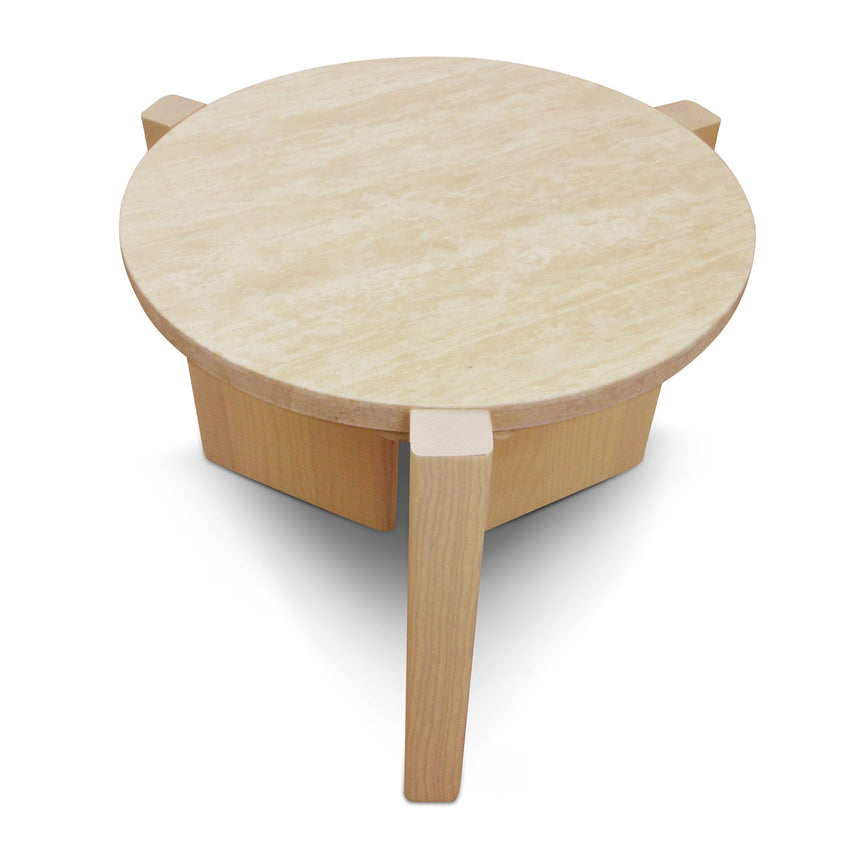 CCF8743-KK Travertine Top Round Nested Table - Creme Ash