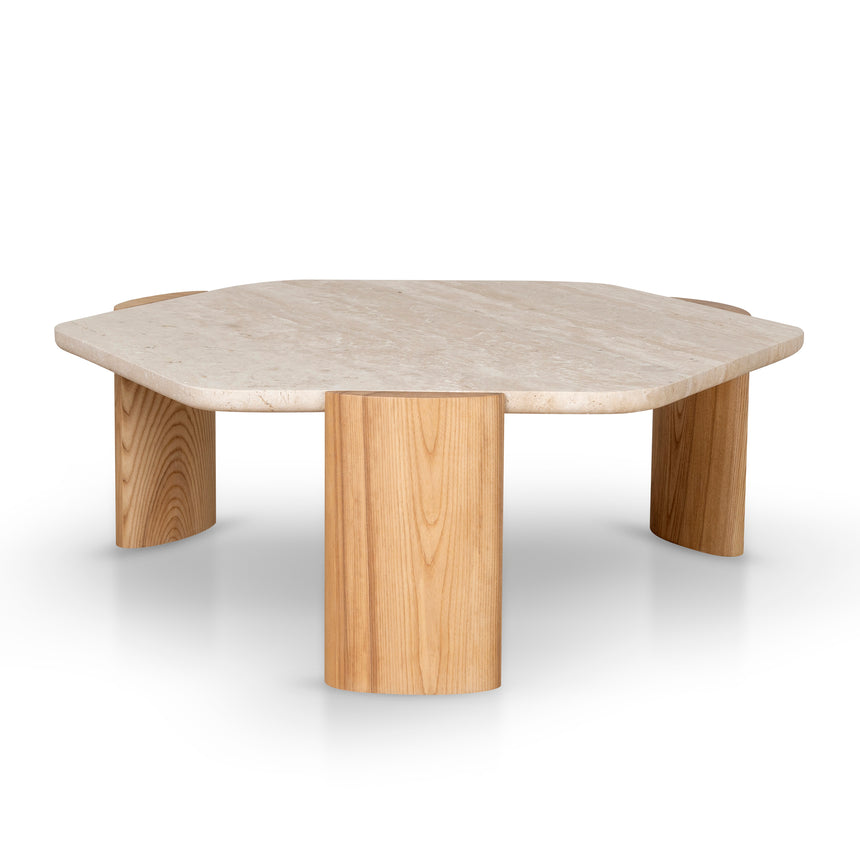 CST8795-NY 45cm Brushed Gold Side Table - Travertine