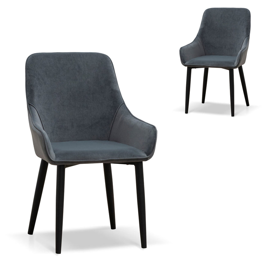 CDC6676-ST Fabric Dining Chair - Grey Velvet in Black Legs (Set of 2)