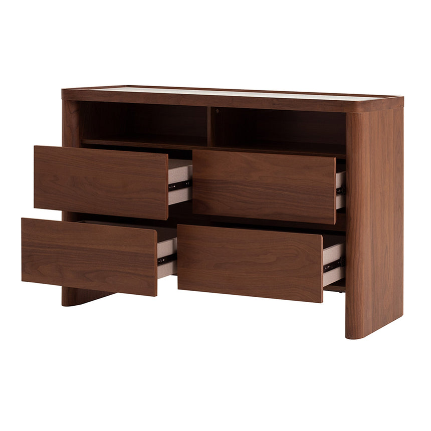 CDT10242-IG Glass Top Chest of Drawer - Walnut