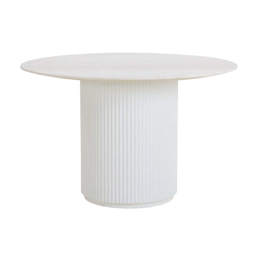 CDT8945-DW 1.2m Round Travertine Dining Table - White