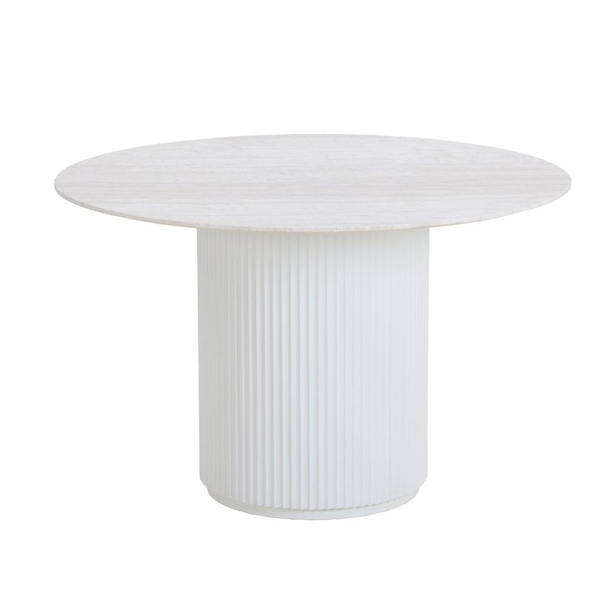 CDT8945-DW 1.2m Round Travertine Dining Table - White