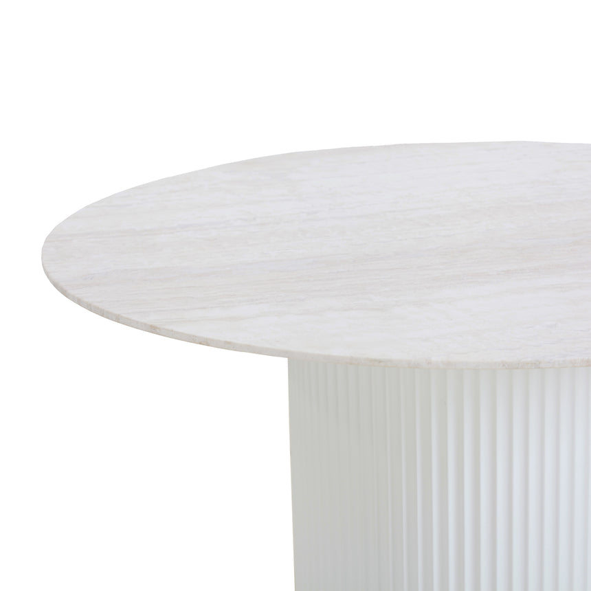 CDT8945-DW 1.2m Round Travertine Dining Table - White