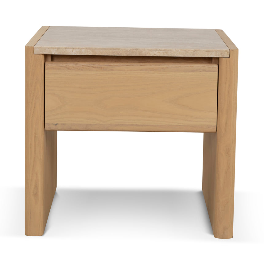 CST8742-KK 55cm Travertine Top Bedside Table - Creme Ash