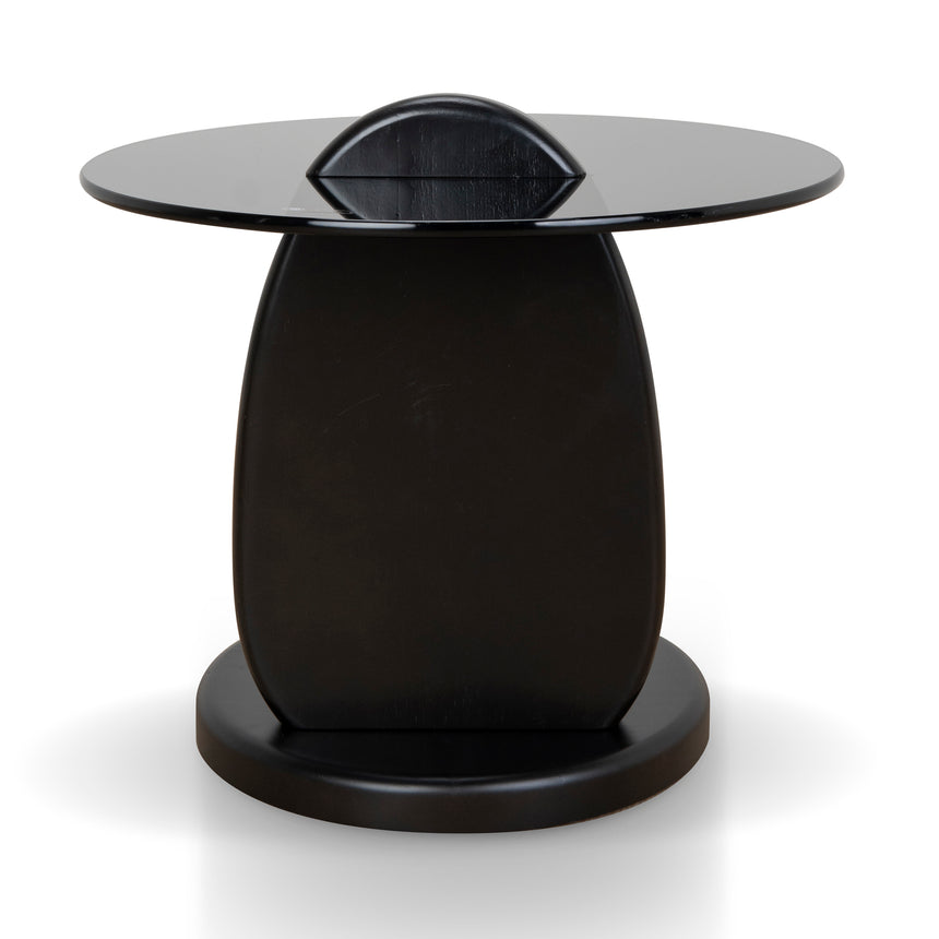 CST8790-NY 50cm Round Glass Side Table - Full Black