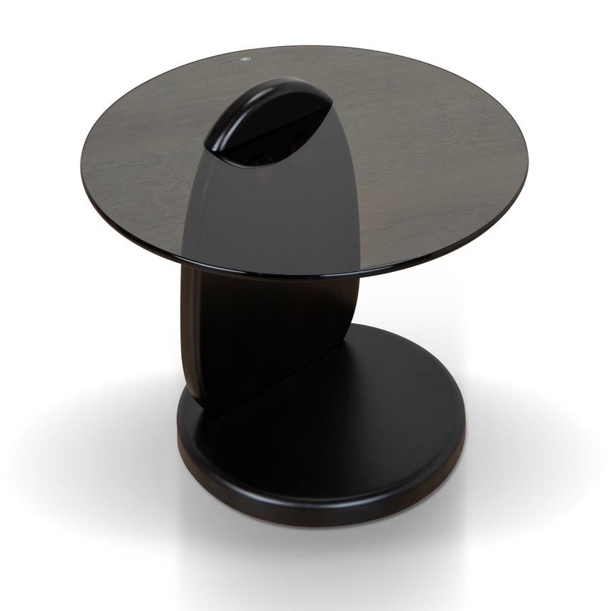 CST8790-NY 50cm Round Glass Side Table - Full Black