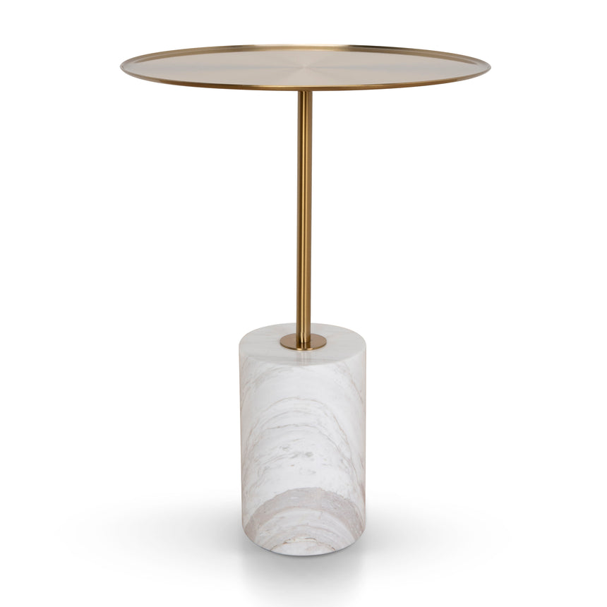 CST8795-NY 45cm Brushed Gold Side Table - Travertine