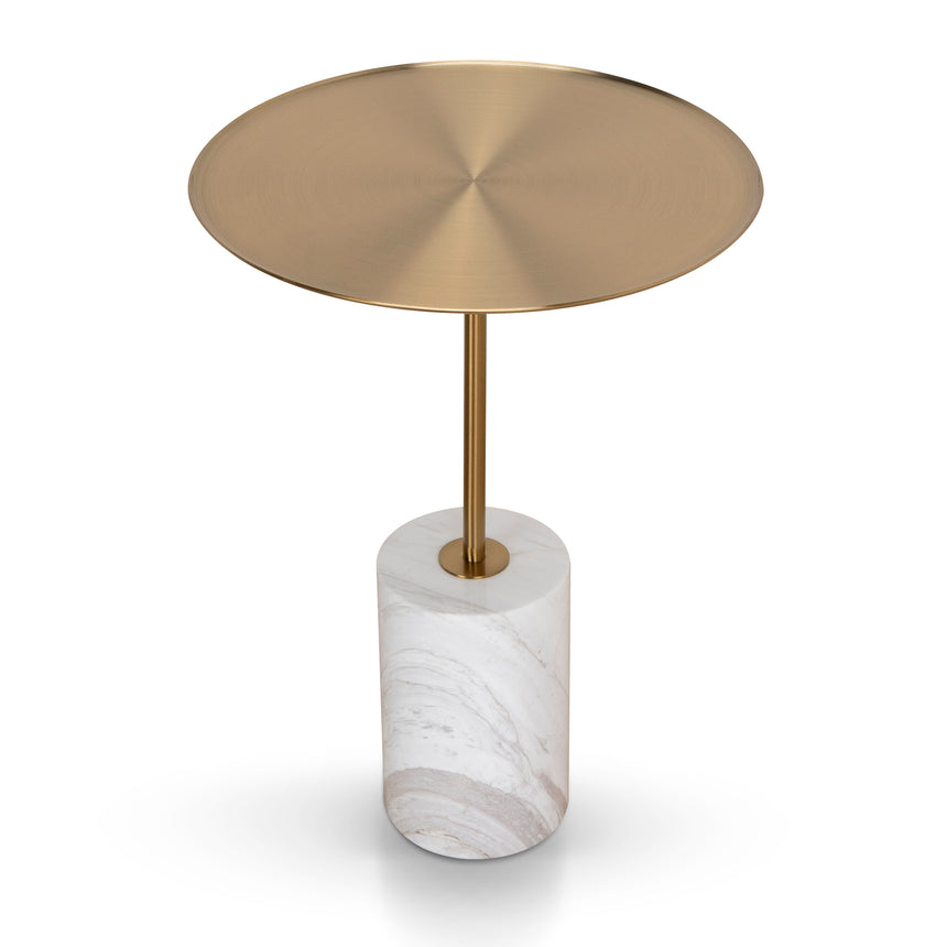 CST8800-NY 40cm Round Brushed Gold Side Table - Black Marble