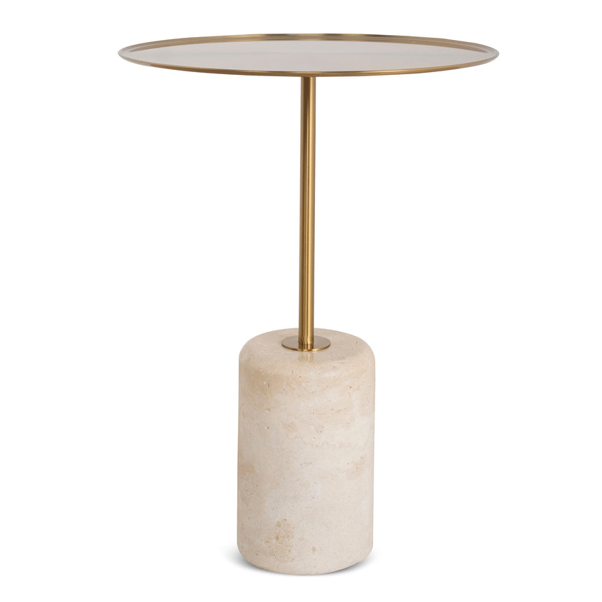 CST8795-NY 45cm Brushed Gold Side Table - Travertine