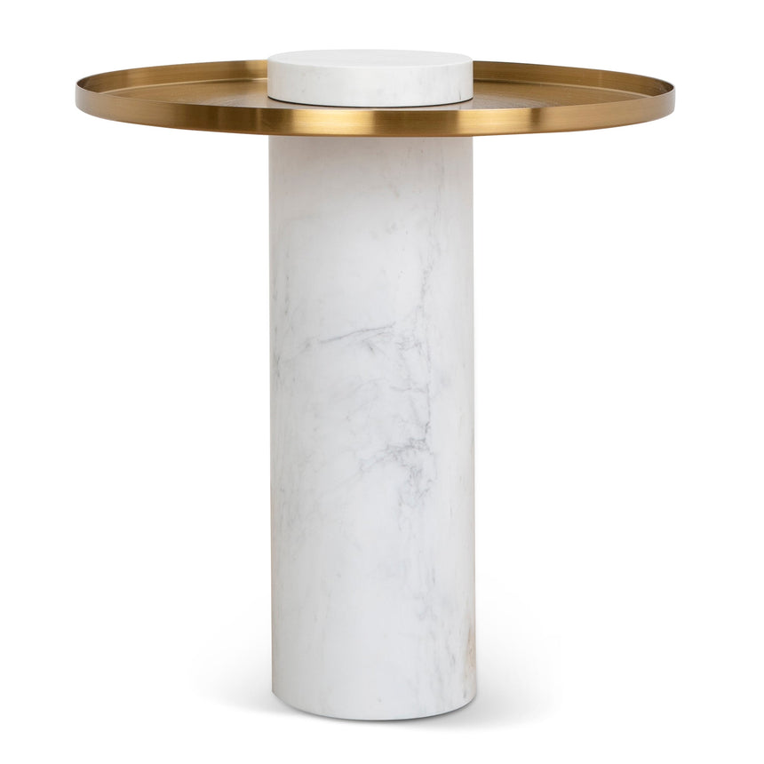 CST8801-NY 40cm Round Brushed Gold Side Table - Marble