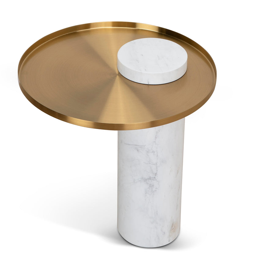 CST8801-NY 40cm Round Brushed Gold Side Table - Marble