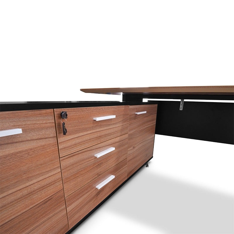 Ex Display - COT202-M 1.95m Executive Office Desk Left Return - Walnut - Black