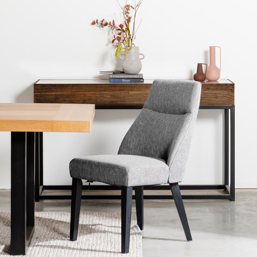 Ex Display - DC6098-KSO Fabric Dining Chair - Graphite Grey - Black Legs