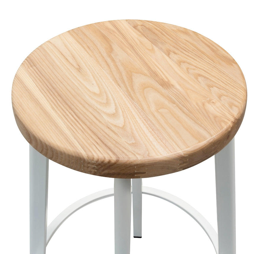 Ex Display - CBS2468-NH 65cm Bar Stool - Natural Timber Seat - White Frame