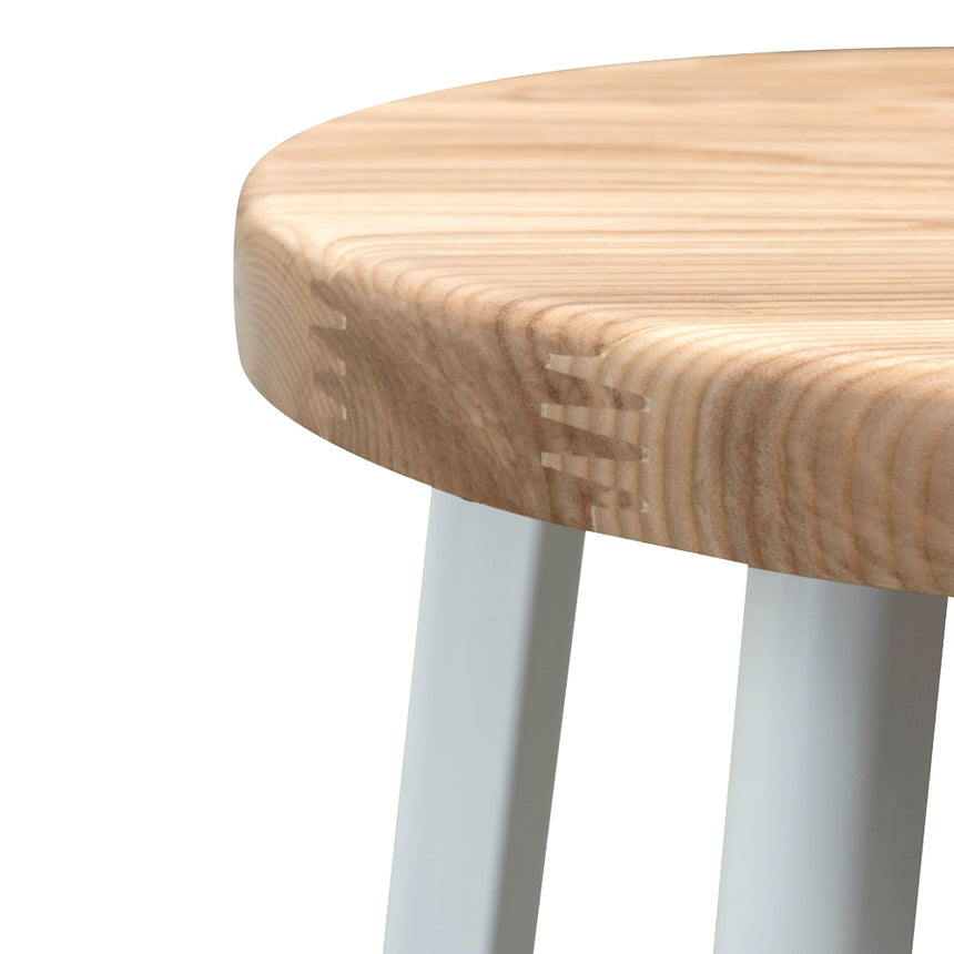 Ex Display - CBS2468-NH 65cm Bar Stool - Natural Timber Seat - White Frame