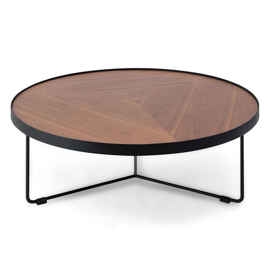 Ex Display - CCF384-90cm Round Coffee Table - Walnut Top - Black Frame