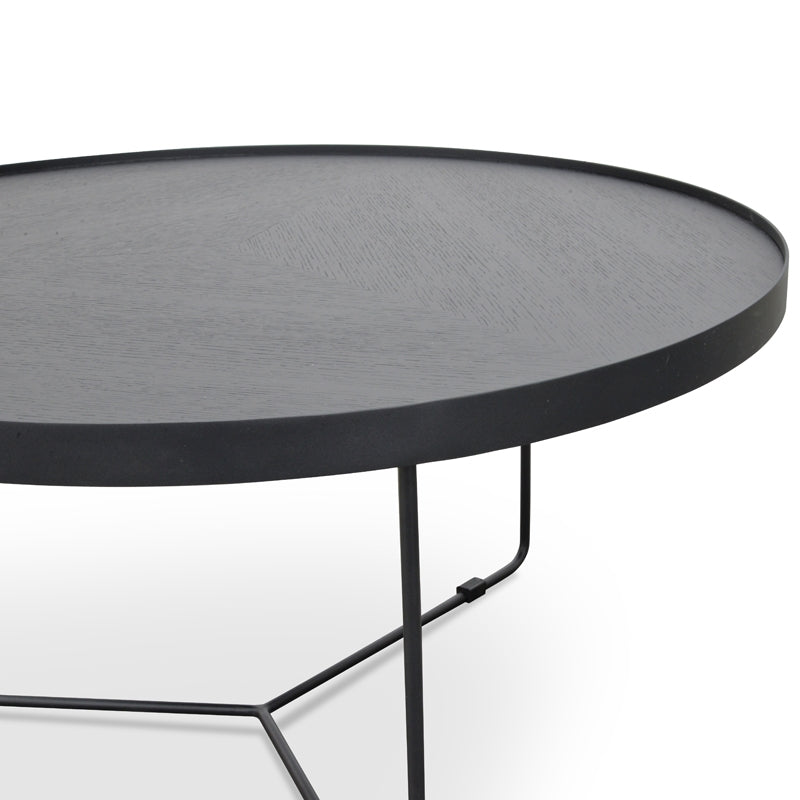 Ex Display - CCF391L-BB 90cm Round Coffee Table - Black Oak Top - Black Frame